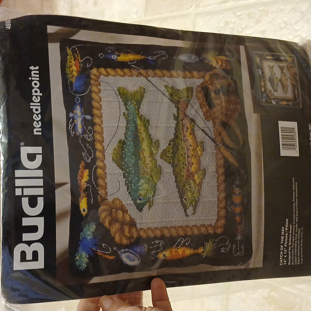 Bucilla Catch Of The Day Fishing Trout Needlepoint Dad 4692 Craft Hobby
